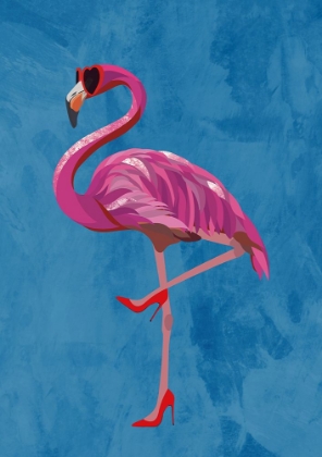 Picture of FLAMINGO IN HEELS AND HEART GLASSES BLUE