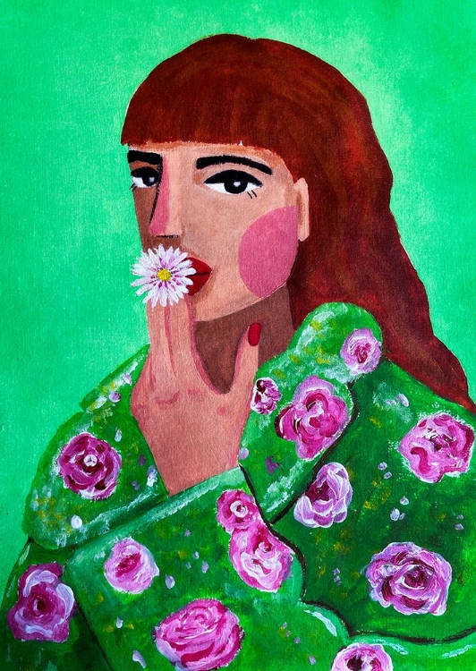 Picture of WOMAN SMOKING A FLOWER