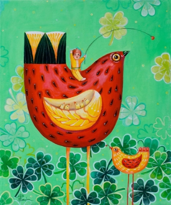 Picture of STRAWBERRY CHICKENS ON THE FIELD OF LUCK  CANVAS