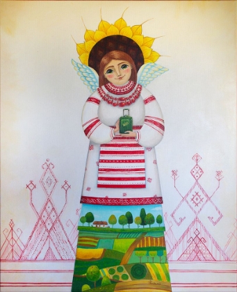 Picture of ANGEL OF THE HAPPY ROAD. HOME IN A SUITCASE.FOLK OF UKRAINE 64X81 CM ACRYLIC ON CANVAS 2022