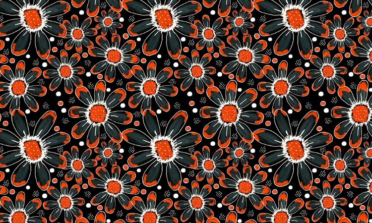 Picture of COOL FLORALS ORANGE ON BLACK