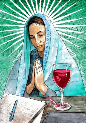 Picture of AW MARIA. HOLY DRINK WATERCOLOR PORTRAIT.