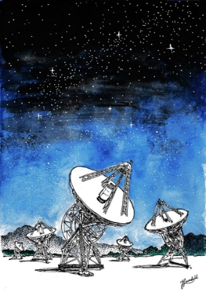 Picture of RADIO. SATELLITE SEARCHING WATERCOLOR PAINTING.