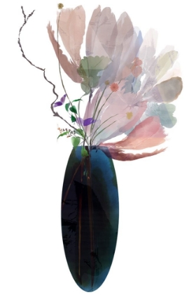 Picture of BLUSH PINK FLORAL IN BLUE GLASS VASE