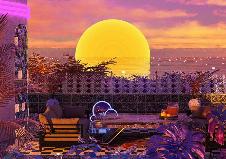 Picture of RETRO FUTURISM VAPORWAVE SUNSET