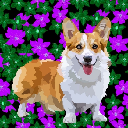 Picture of CORGI IN FLOWERS