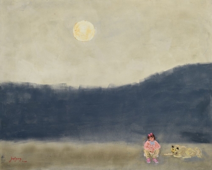 Picture of GIRL AND DOG UNDER MOONLIGHT