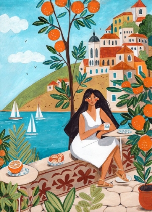 Picture of TRAVEL POSTER WOMAN IN MEDITERRANEAN COAST