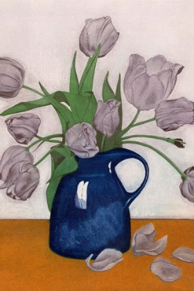 Picture of LILAC TULIPS IN BLUE VASE