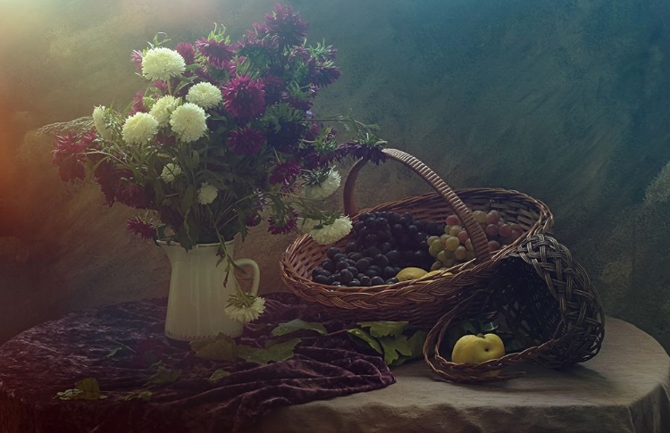 Picture of STILL LIFE WITH FLOWERS AND GRAPES