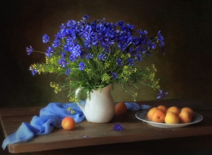 Picture of STILL LIFE WITH CORNFLOWERS AND APRICOTS