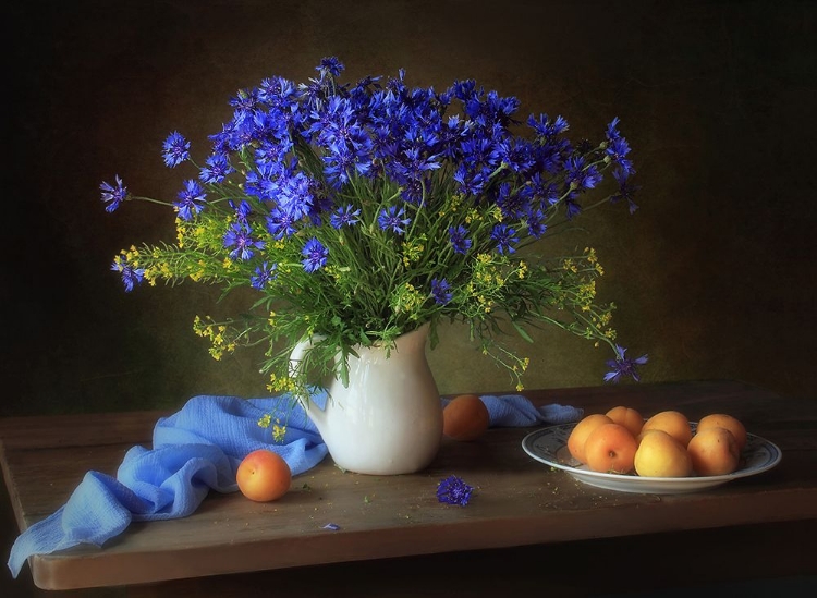 Picture of STILL LIFE WITH CORNFLOWERS AND APRICOTS