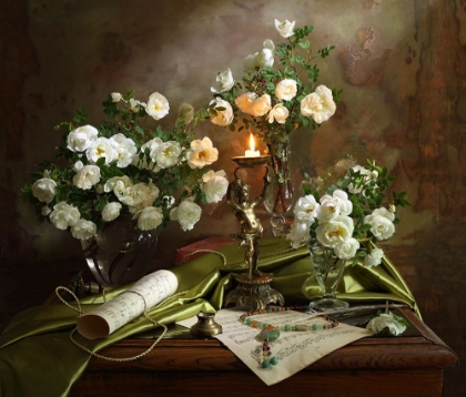 Picture of STILL LIFE WITH ROSES AND CANDLE