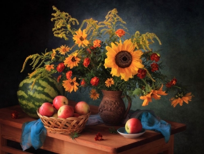 Picture of STILL LIFE WITH APPLES AND BOUQUET