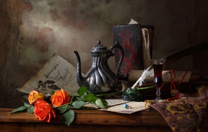 Picture of STILL LIFE WITH TEAPOT AND ROSES