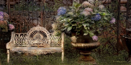 Picture of WHITE BENCH AND HYDRANGEAS