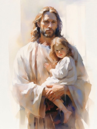 Picture of JESUS HOLDING A LITTLE GIRL - WATERCOLOR