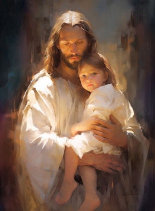 Picture of JESUS HOLDING LITTLE GIRL - OIL LOOK