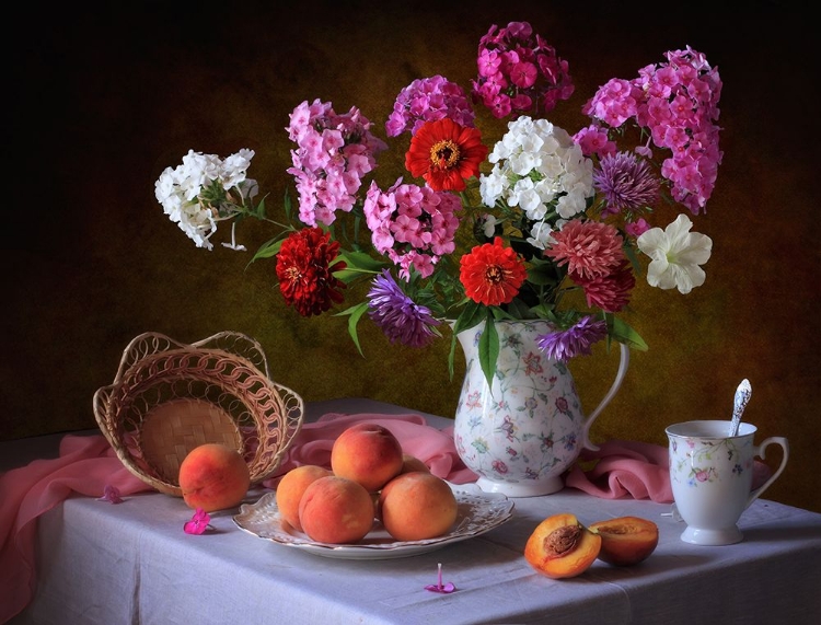 Picture of STILL LIFE WITH SUMMER BOUQUET AND PEACHES