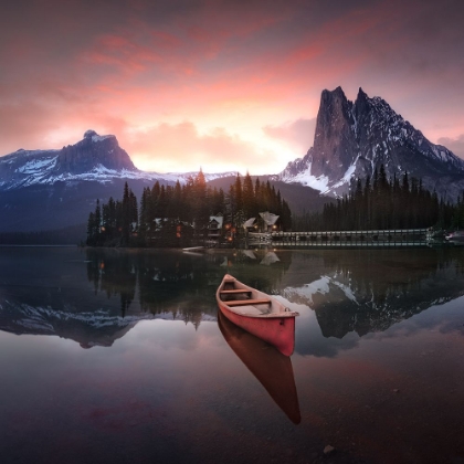 Picture of ROCKY MOUNTAINS THE BOAT AT SUNRISE 7R24696