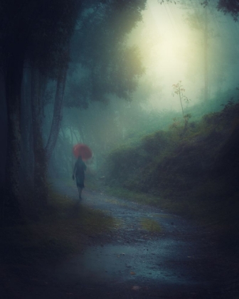 Picture of WOMAN WITH RED UMBRELLA