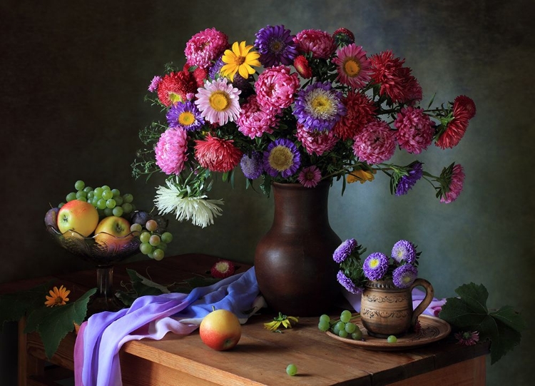 Picture of STILL LIFE WITH A BOUQUET OF ASTERS AND FRUITS