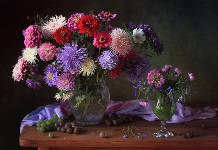 Picture of STILL LIFE WITH ASTERS AND ZINNIAS