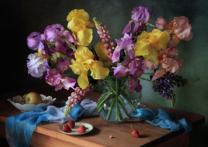 Picture of STILL LIFE WITH A BOUQUET OF IRISES AND LUPINE