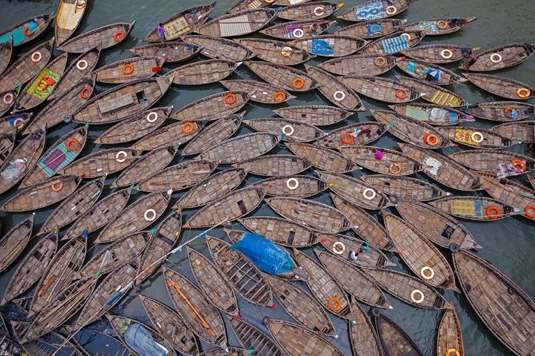 Picture of BOATS LAID OUT LIKE PETALS WITH LIFE SAVING RINGS