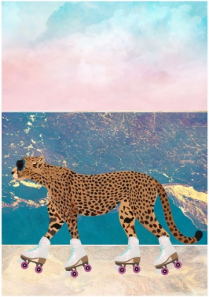 Picture of CHEETAH ROLLERSKATING ON THE BEACH