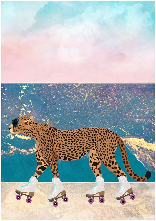 Picture of CHEETAH ROLLERSKATING ON THE BEACH