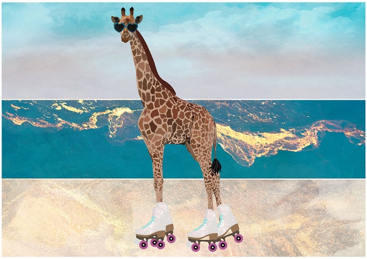 Picture of GIRAFFE ROLLERSKATING ON THE BEACH LANDSCAPE