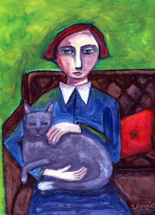 Picture of LADY ON COUCH WITH CAT