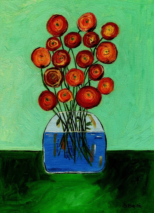 Picture of POPPIES IN VASE GREEN VERSION