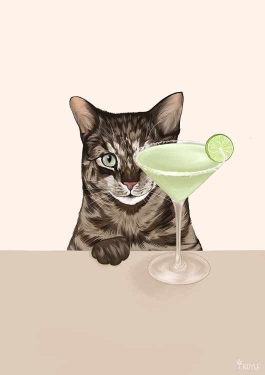 Picture of TABBY CAT WITH MARGARITA COCKTAIL