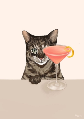 Picture of TABBY CAT WITH COSMOPOLITAN COCKTAIL