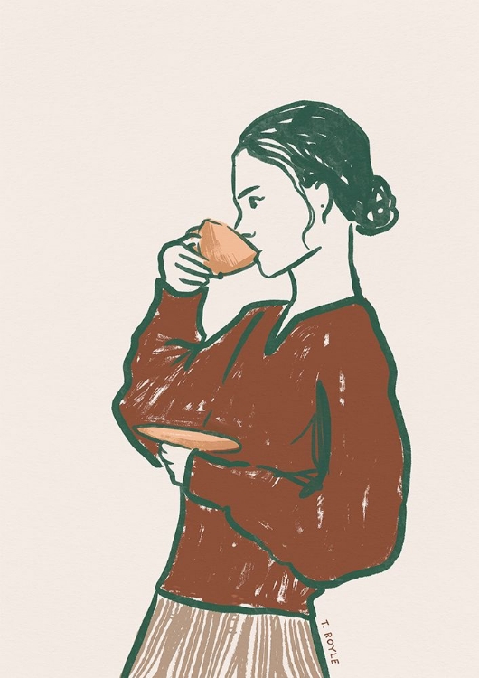 Picture of WOMAN DRINKING TEA IN RUST