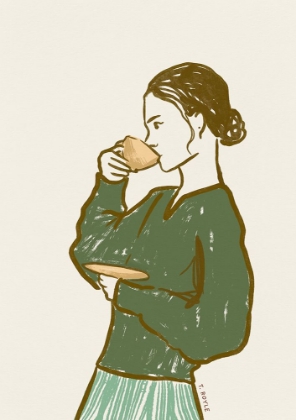 Picture of WOMAN DRINKING TEA IN GREEN