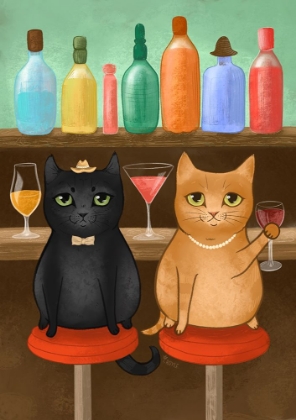 Picture of CATS DRINKING AT MID CENTURY BAR