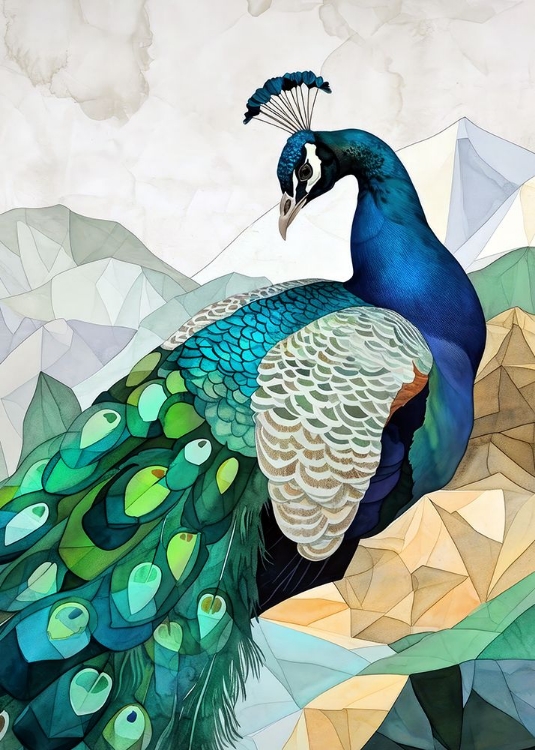 Picture of ANIMAL WATERCOLOR ART BIRD PEACOCK