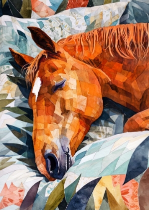 Picture of ANIMAL WATERCOLOR ART HORSE SLEEPING