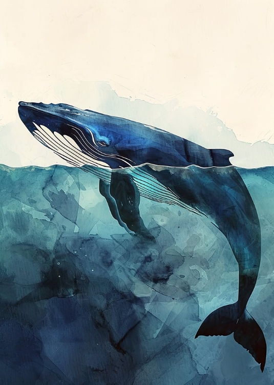 Picture of ANIMAL WATERCOLOR ART SEA LIFE WHALE