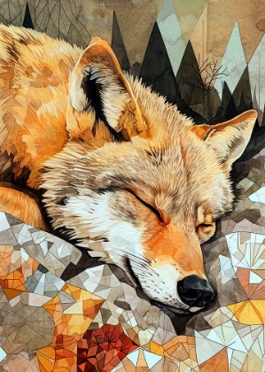 Picture of ANIMAL WATERCOLOR ART SLEEPING WOLF