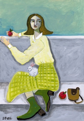 Picture of LADY AND THE RABBIT WITH APPLE