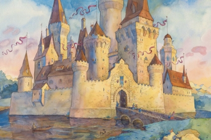 Picture of FANTASTIC WATERCOLOR FAIRYTALE CASTLE HANDPAINTED WATERCOLOR