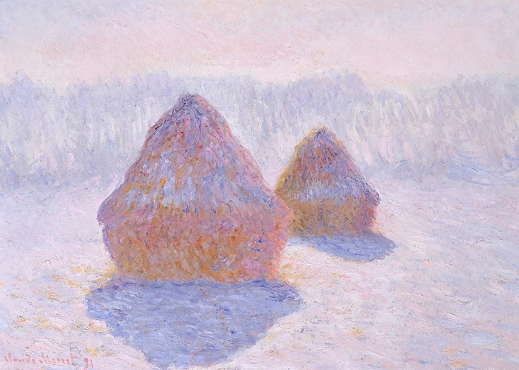 Picture of HAYSTACKS (EFFECT OF SNOW AND SUN) (1891) BY CLAUDE MONET