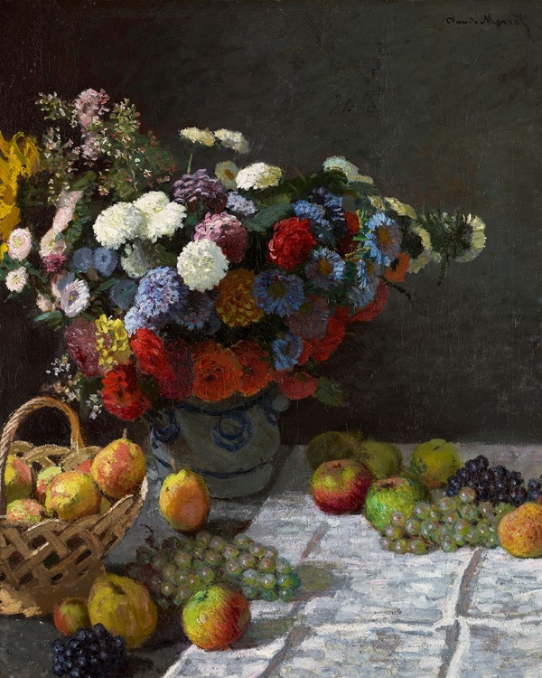 Picture of STILL LIFE WITH FLOWERS AND FRUIT (1869) BY CLAUDE MONET