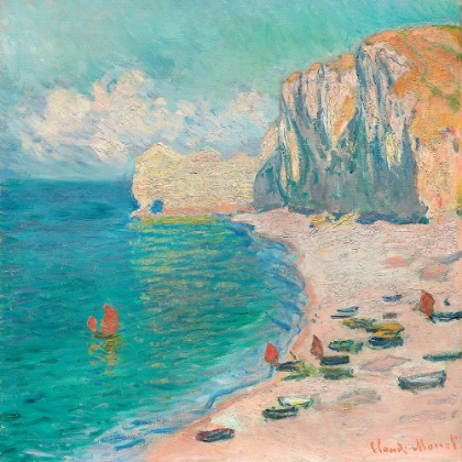 Picture of THE BEACH AND THE FALAISE DAMONT (1885) BY CLAUDE MONET.