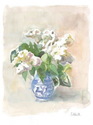 Picture of WHITE LILACS IN A VASE WATERCOLOR.