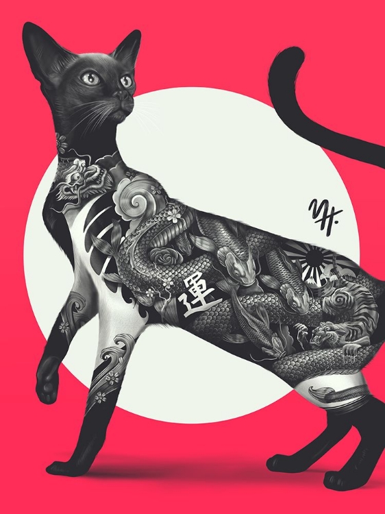 Picture of JAPANESE CAT TATTOO RED